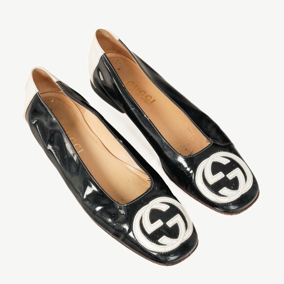 Gucci Black Patent-Leather GG-Logo Ballerina Flats - Picture 1 of 11